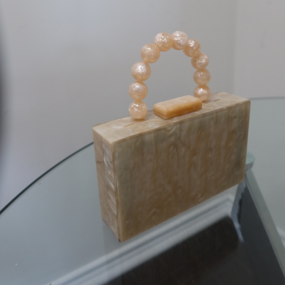 Acrylic Marble Pattern Top Handle Clutch Bag - Picture 3 of 4